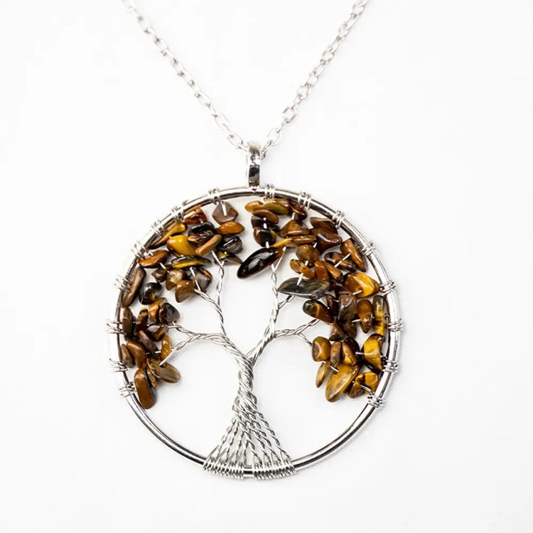 Oferta 2x1 - Collar Árbol de la Vida - Piedras Naturales Ojo de Tigre, Diseño Artesanal