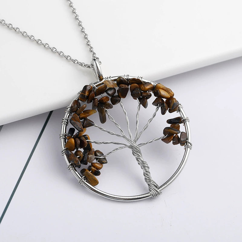 Oferta 2x1 - Collar Árbol de la Vida - Piedras Naturales Ojo de Tigre, Diseño Artesanal