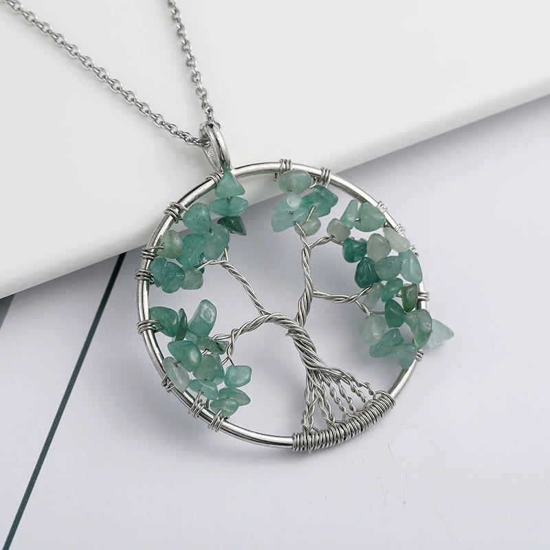 Oferta 2x1 - Collar Árbol de la Vida - Piedras Naturales Aventurina Verde, Diseño Artesanal