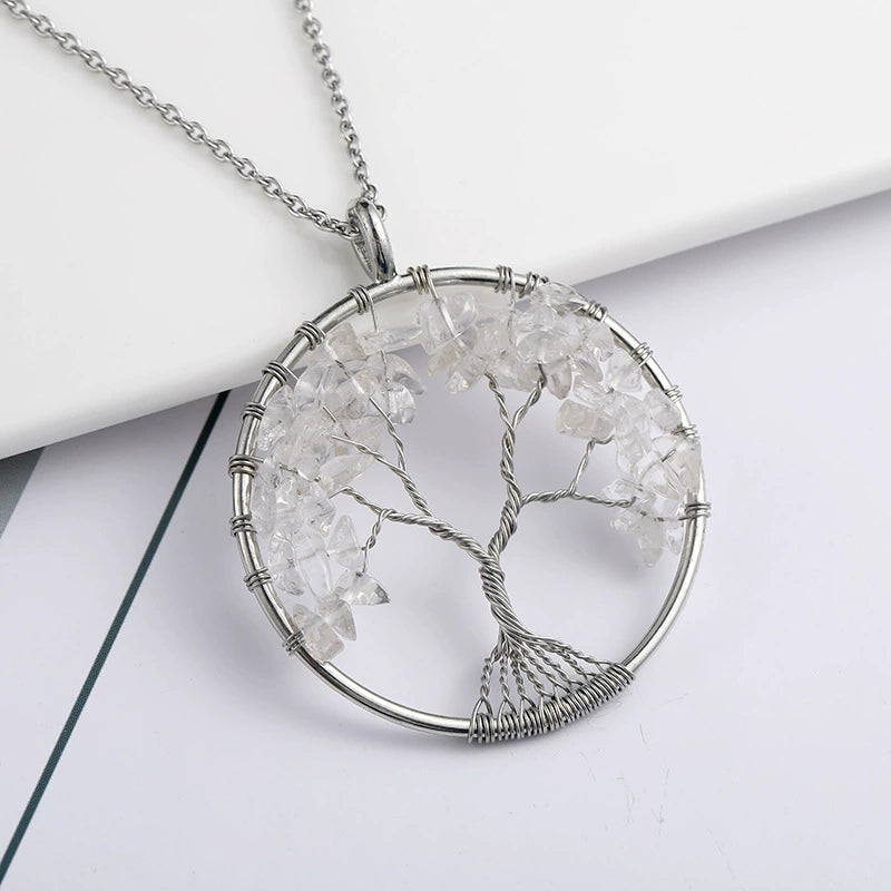 Oferta 2x1 - Collar Árbol de la Vida - Piedras Naturales Cristal de Cuarzo, Diseño Artesanal