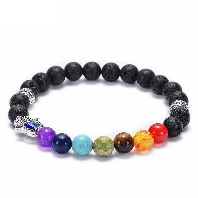 Pulsera De 7 Chakras Mano De Fátima Con Ojo De Nazar