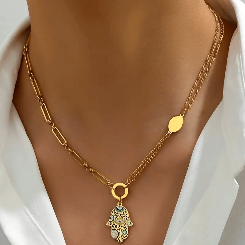 Collar Mano de Fátima Bañado en Oro 18K